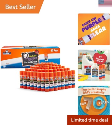 Elmer's School Glue Sticks - 60 Washable 7g Sticks, Perfect for Arts & Crafts