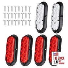 6PCS 6 Inch Oval LED Trailer Tail Lights, 10 LEDs Surface 4PCS Red 2PCS White