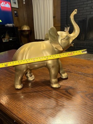 12 x 13 Solid Brass Standing Elephant Sculpture Figurine Statue Home Decor