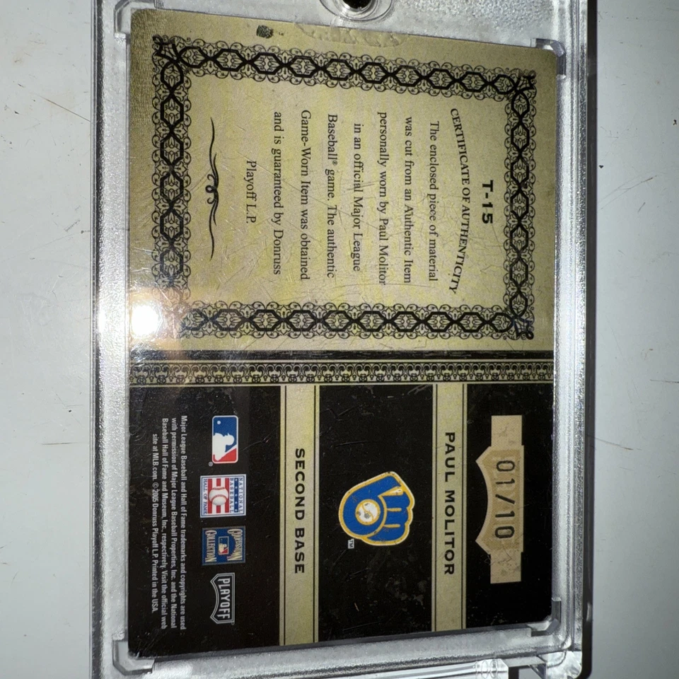 Paul Molitor T-15 Playoff Prime Cuts 2005 /10 - Image 2 of 4