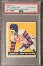 1948 Leaf Charles Chuck Bednarik #54 (RC) Error Card PSA John Goldsberry Back