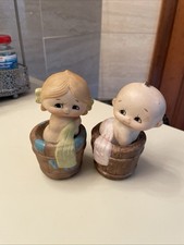Vintage Set Of 2 Ceramic Lefton Kewpie Bath Time Figurines , 4.5  Tall Japan