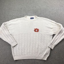 Vintage Auburn Tigers Sweater Mens Large White NCAA Football Nutmeg Made In USA