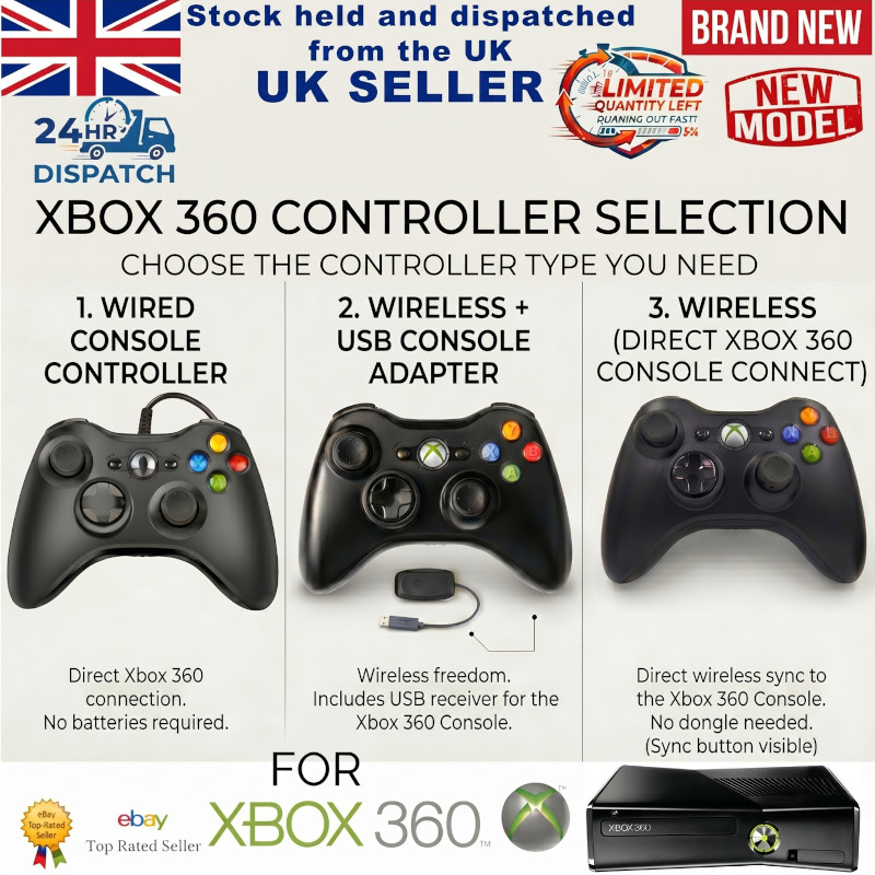 NEW for Microsoft Xbox 360 Controller Console Wireless or Wired Game Pad Gamepad