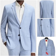 HUGO BOSS Men Blue Chambray Wool Blend X SLIM FIT Suit Sport Coat Jacket 42R New