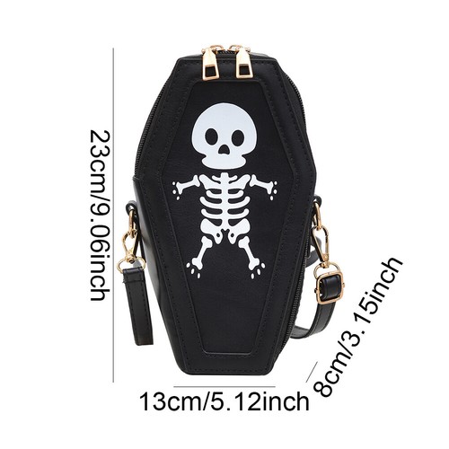 Gothic Shoulder Bag PU Leather Skull Print Handbag Women for Carnival Cosplay - Picture 2 of 7