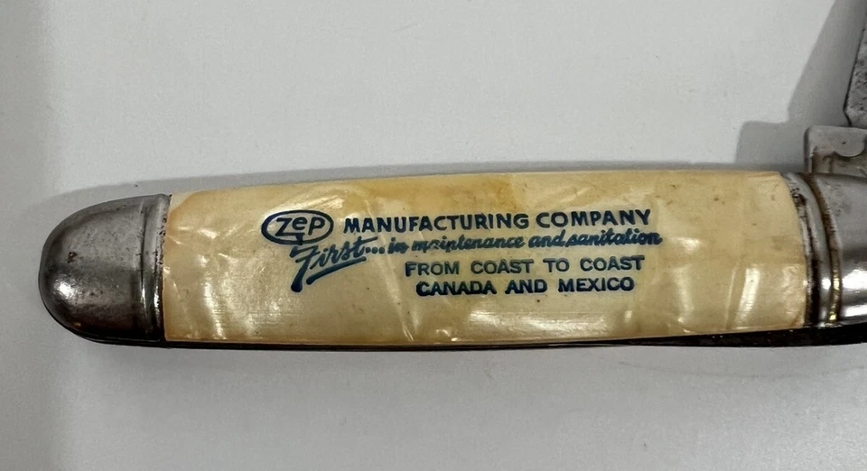 Navaja de Bolsillo Vintage Imperial EE. UU. 2 Hojas Empuñaduras de Perla con Anuncio ZEP Foto 2 de 4