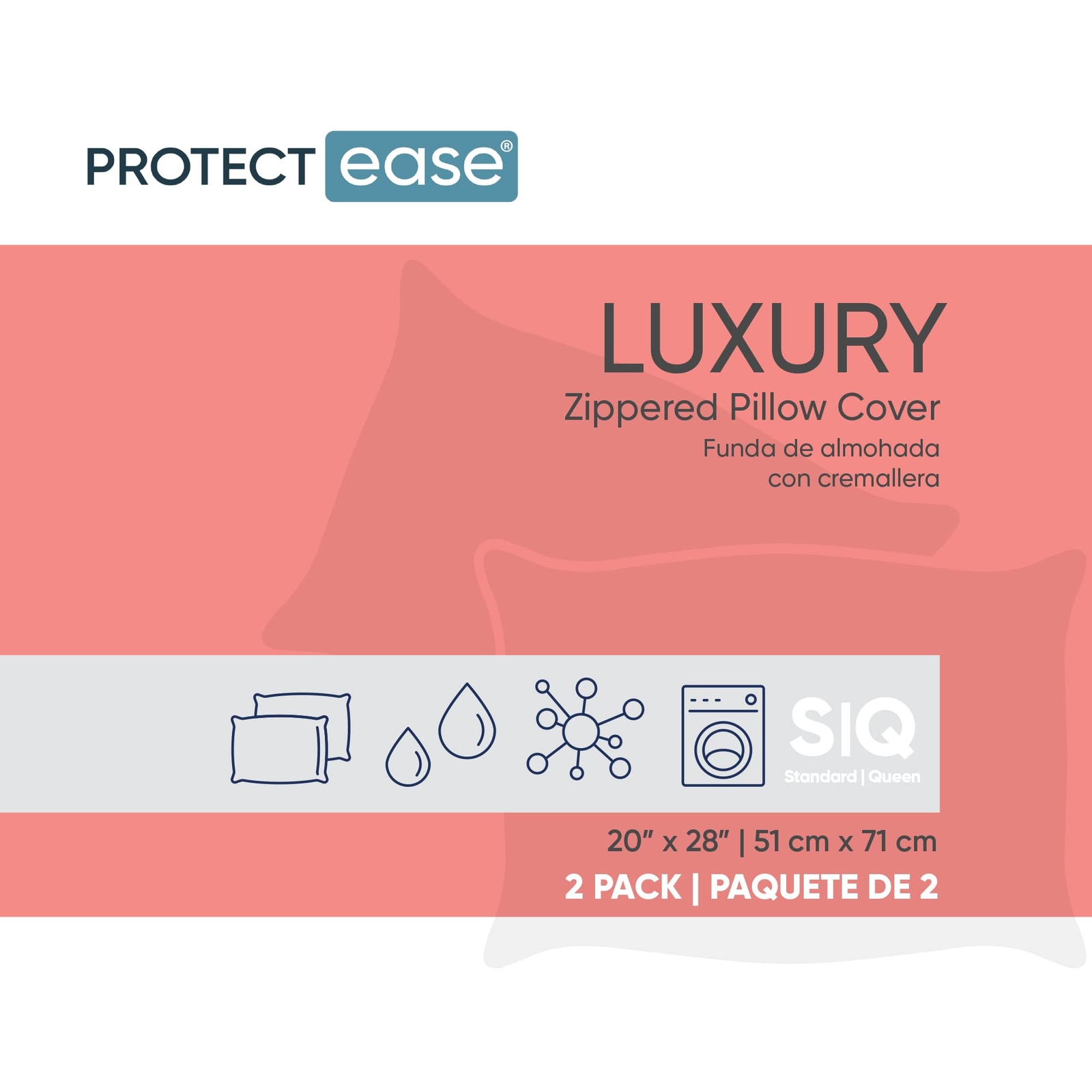 Luxury Pillow Protector Waterproof, Zippered Protectors Pillowcase