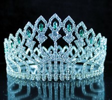 Floral Full Crown Green Austrian Rhinestone Crystal Tiara Hiar Comb Large T1406G