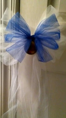 Sale 8pc Wedding White And Royal Blue Tulle Pew Bows OR ANY COLOR RUSH AVAIL - Image 1 of 2