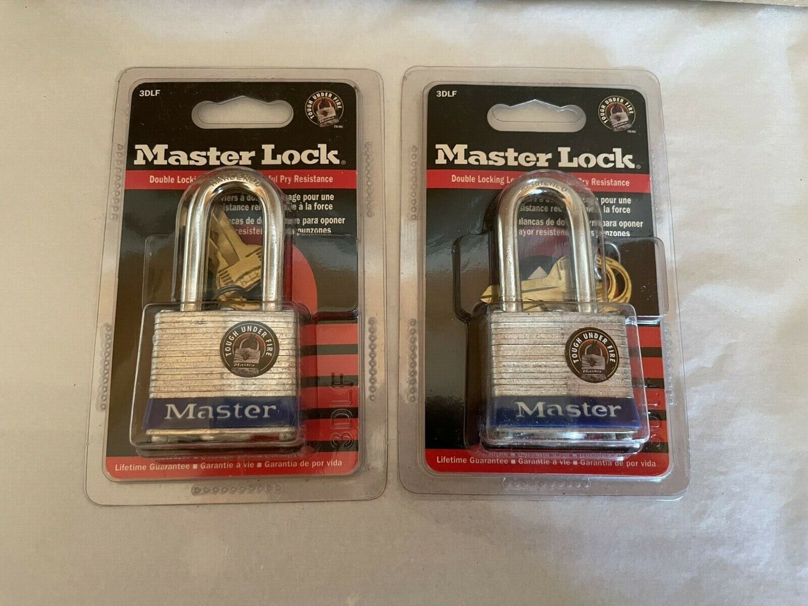 Master Lock 3DLF Long Shackle Padlock, W/ 1-1/2 Inch. Shackle 2 Pack