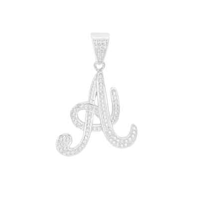 925 Sterling Silver Micro Pave Set CZ Initial Letter A-Z Cursive Script Pendant