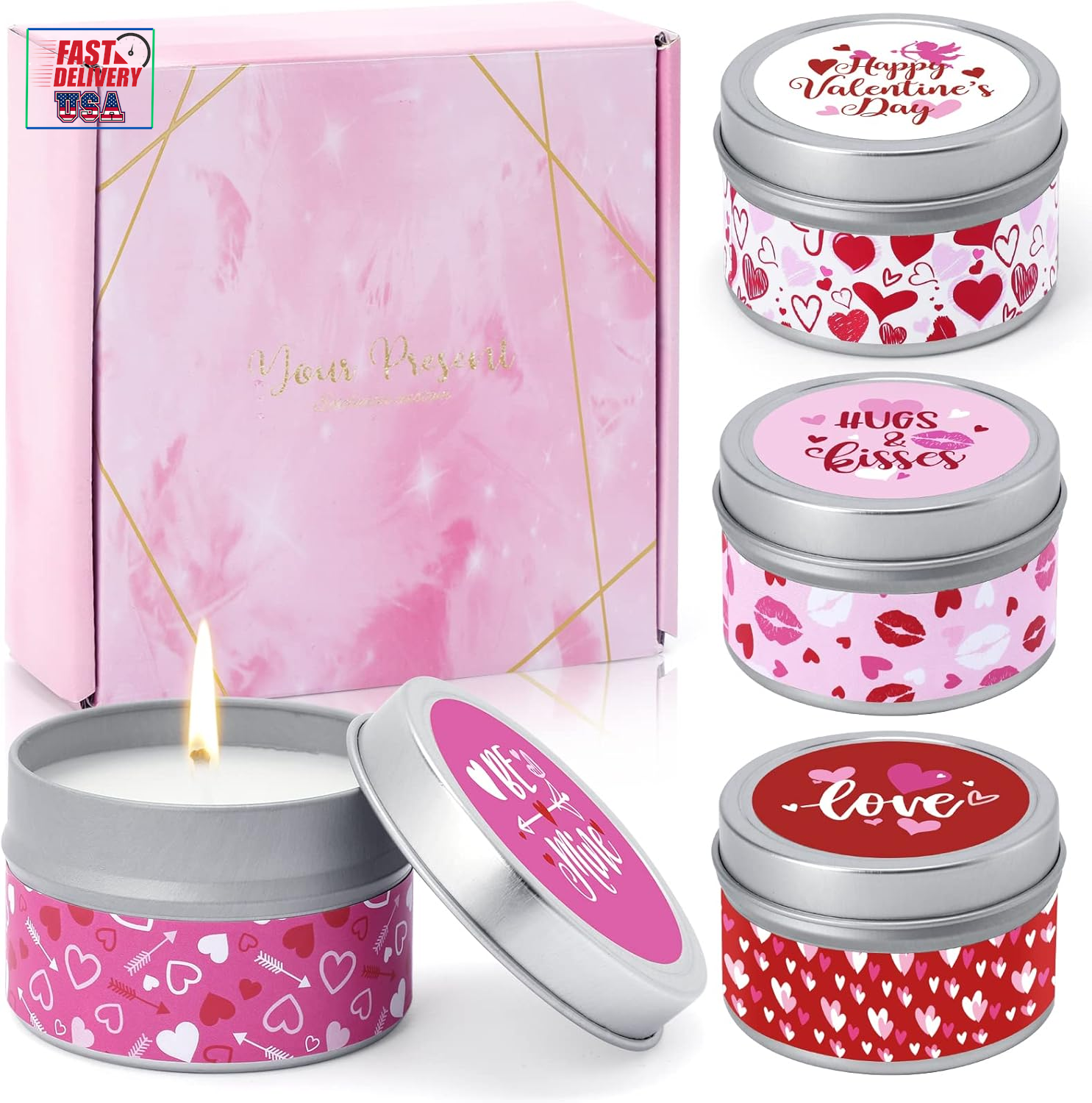 Valentine’S Day Scented Candle Gift Set, 4 Pack 4.4 Oz Aromatherapy Made from Es