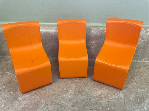 Vintage Barbie Townhouse Orange Dining Room Chairs (3) Mod Furniture 1973 Mattel