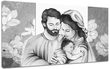 Quadro Moderno Sacra Famiglia C b/n Capezzale Arredo Arte Stampa tela Intelaiato
