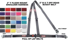 3 POINT Y FLOOR MOUNT HARNESS 2" SEAT BELT SNAP LAP BOLT SHOULDER CHARCOAL