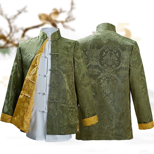 Abbigliamento Tradizionale Cinese Reversibile Uomo Tuta Tang Top Stampa Seta Giacca Cappotto - Foto 14 di 30