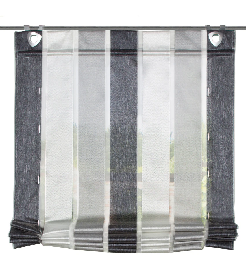 Bändchenrollo Öse Längsstreifen anthrazit BxH 45/60/80/100x130 Raffrollo Gardine - Bild 1 von 3