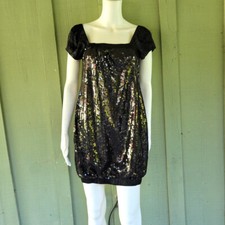 ALEXIA ADMOR Black Sequin Bubble Mini DRess Small S