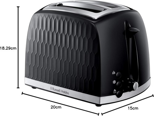 Russell Hobbs Honeycomb 2 Slice Toaster Extra Wide Slots -Black - Picture 2 of 9