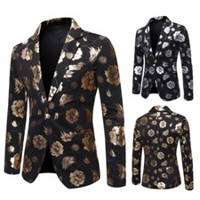Hommes Floral Costume Blazer Mariage Robe Veste Scène Or / Argent Film Imprimé