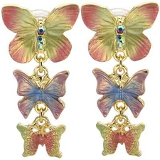 Kirks Folly Fantasia Butterfly Pastel Colors Post Pierced Earrings Goldtone