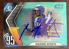 Maximo Acosta Auto Signed 2022 Bowman Scouts' Top 100 Aqua Refractor 16/125