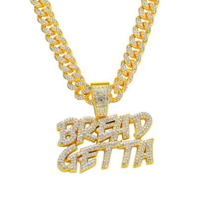 Hip Hop Iced Out Bread Getta Pendant Necklace with Diamond Cuban Chain