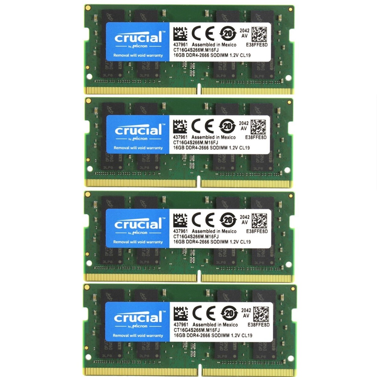New Crucial 64GB (4X16GB) DDR4 2666MHz PC4-21300 SODIMM Memory Ram