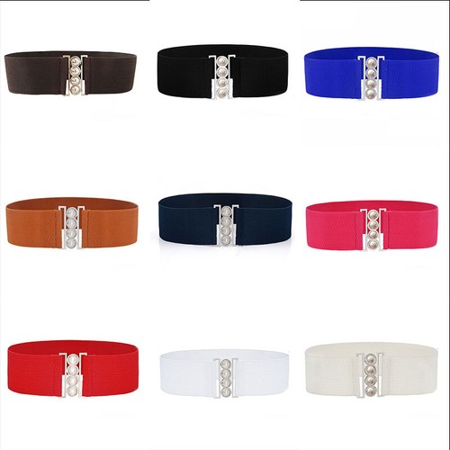 Women's Plus Elastic Stretchy Retro Wide Waist Cinch Black Belt Waistband # - Picture 5 of 17