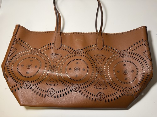 Borsa Lauren Ralph Lauren taglio laser grande in pelle marrone 20” x 12” - Foto 7 di 13