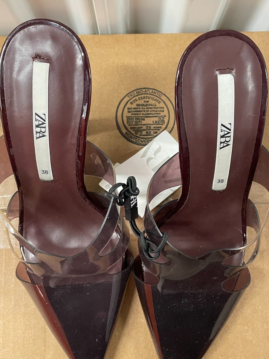 ZARA Aubergine Vinyl High Heel Mules 38 7.5 | eBay