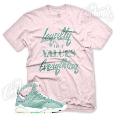 Pink LOYALTY T Shirt for J1 Retro 7 Hare 2.0 Sneaker Match DMP Turbo Green