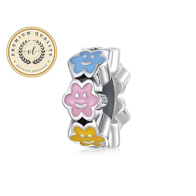 Smile Face Spacer Charm For Bracelet, Spacer Charm, Sterling Silver Charm
