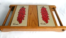 VTG Ceramic Tile Trivet Hotplate Southwest Cleo Teissedre Wood Frame 9" x 16"