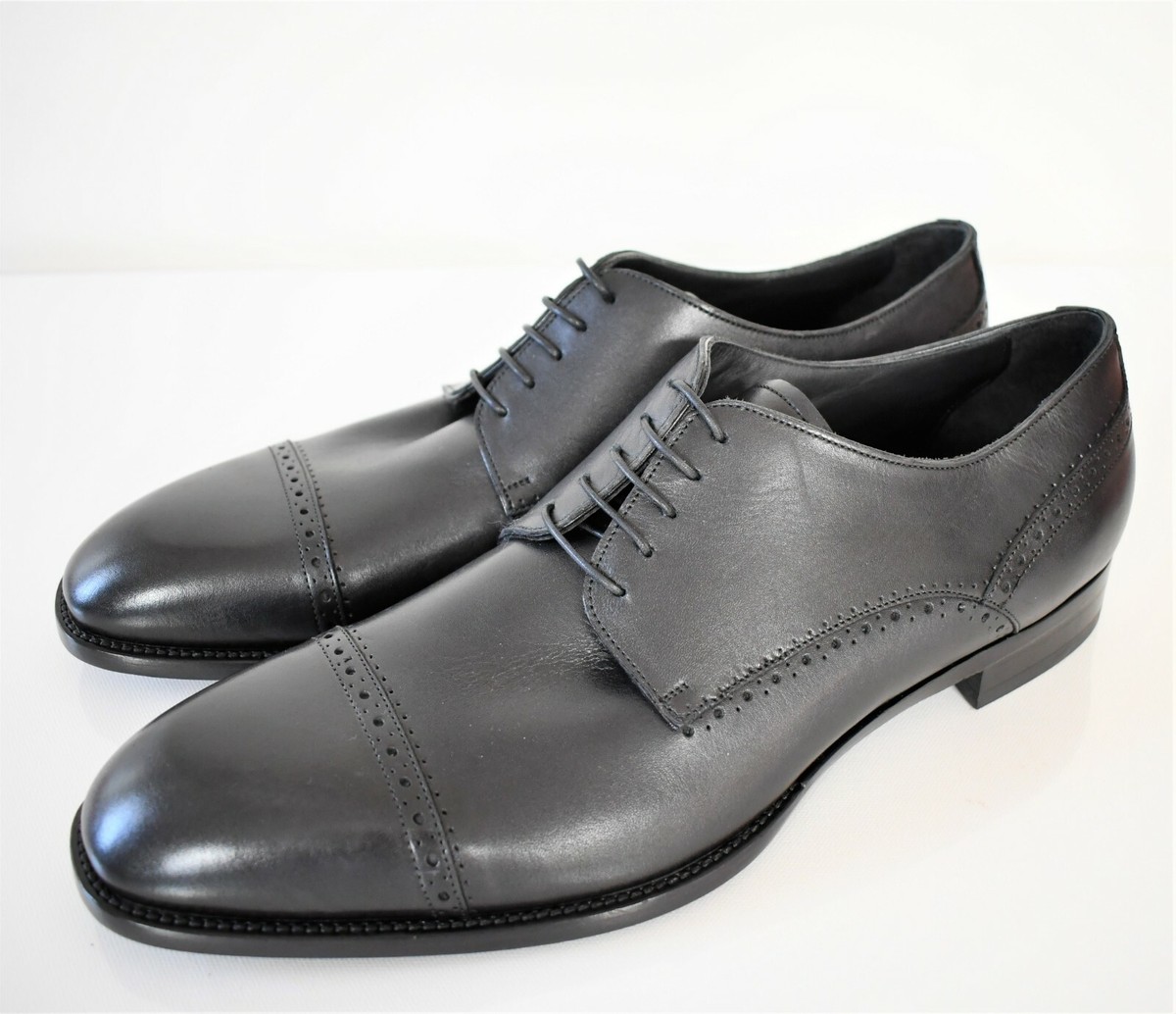New ERMENEGILDO ZEGNA Black Leather CAP TOE DERBY Oxford New ERMENEGILDO ZEGNA Black Leather CAP TOE DERBY Oxford