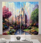 Blue Castle Rainbow 3D Curtain Blockout Photo Printing Curtains Drape Fabric