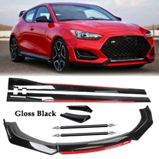 For Hyundai Veloster N Front Bumper Lip Spoiler Splitter Side Skirt Glossy