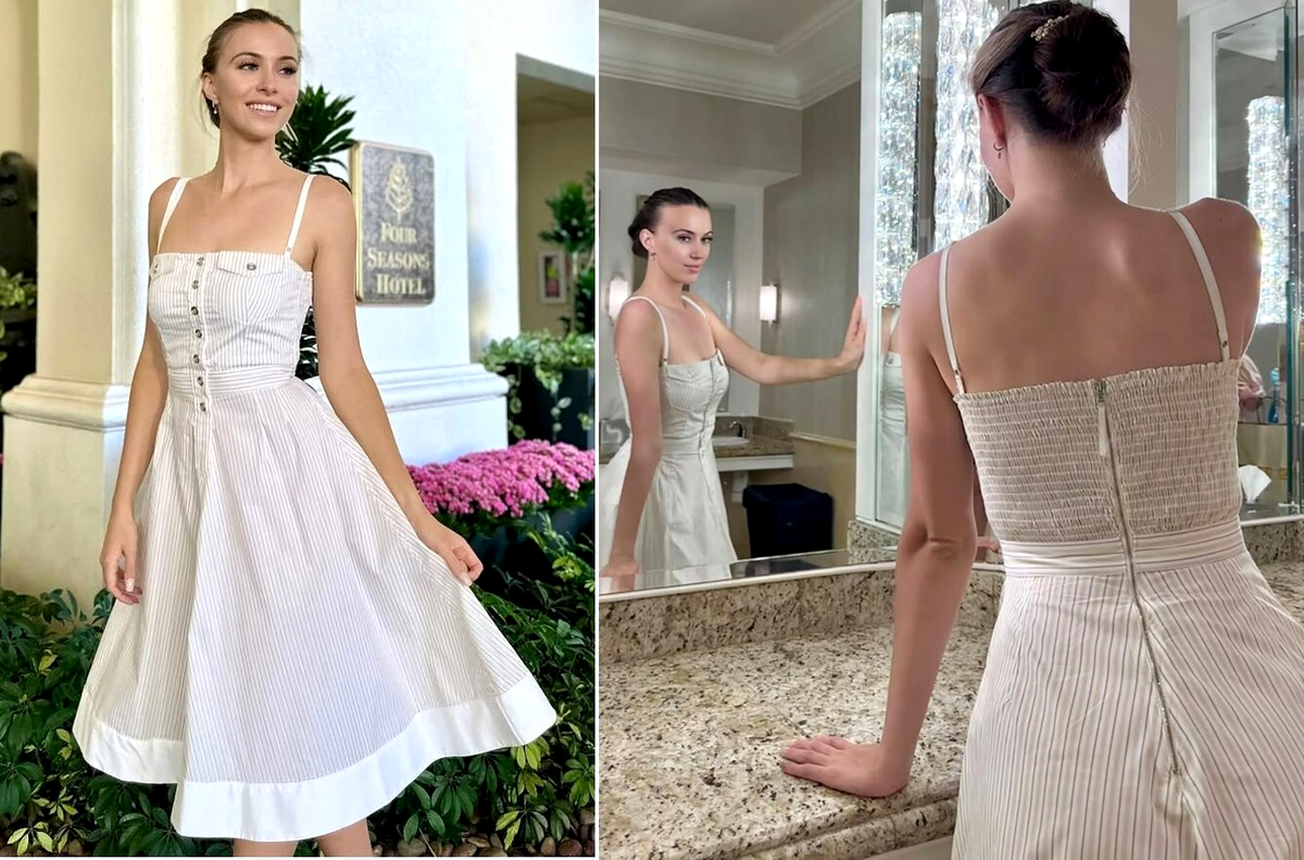 AUTH vintage D&G DOLCE GABBANA striped beige cotton Dress IT 38