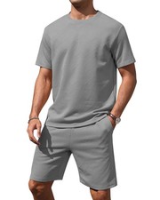 Men's T-Shirt and Shorts Set 2 Piece Outfits Crewneck Summer Short Sleeve Cas...