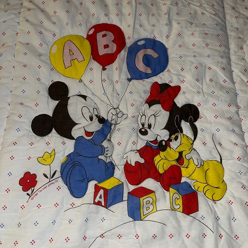 Vintage 1984 Disney Mickey Mouse Minnie Pluto Crib Blanket Quilt PRIMARY COLORS - Image 2 of 4