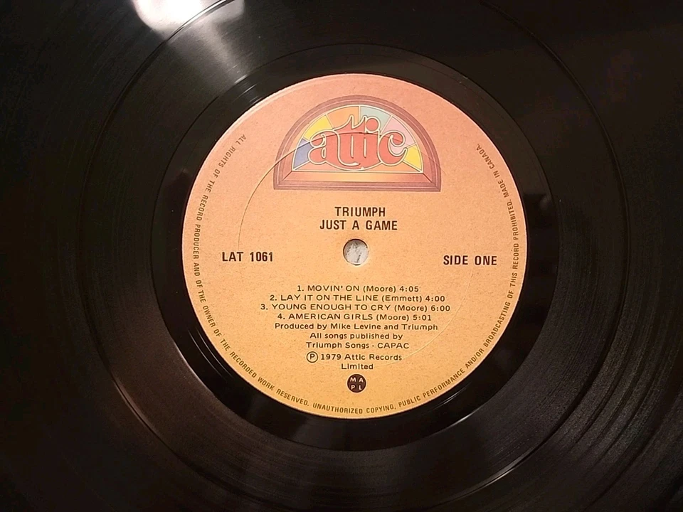 Triumph Just A Game 1ST 1979 Vinyl LAT 1061 OG Gatefold Canada LP EX Hard Rock Foto 3 de 4