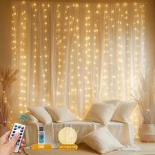 2 Pack Fairy Curtain Lights Upgraded Tangle-Free Warm White USB Plug in 8 Mod...