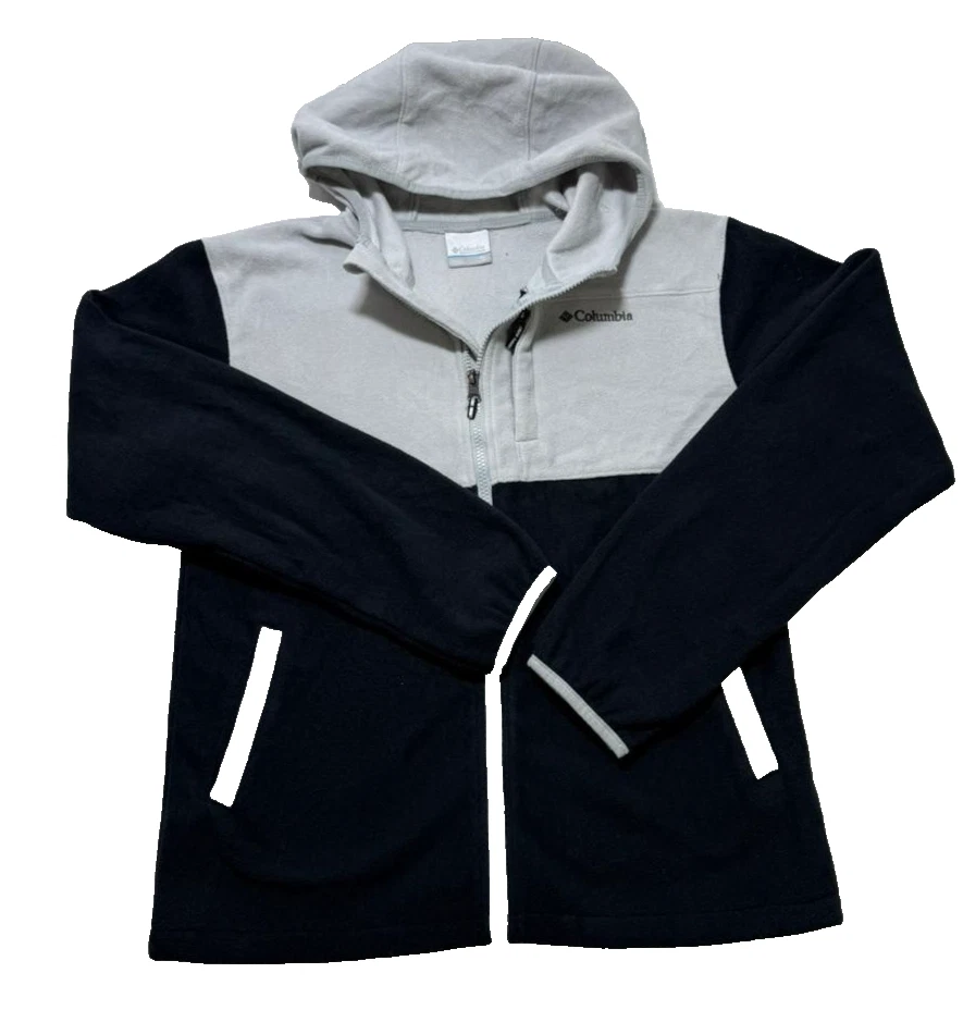 Columbia Men'S Full Zip Fleece Hoodie Grey Navy Soft Warm Jacket Size Xl