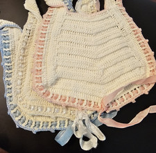 Vintage Bibs Lot of 3 Handmade Crochet Baby Bibs Cream, Pink Blue Baby Clothes