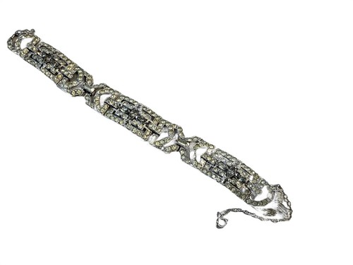 Vintage Jewelry Art Deco Rhinestone Bracelet Silver Tone