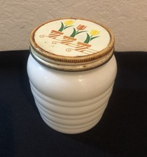 Anchor Hocking Fire King White/Cream/Ivory Beehive Grease Jar With Tulip Lid
