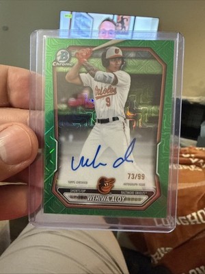2025 Bowman Chrome Green Mojo Wehiwa Aloy Orioles Auto on card 73/99