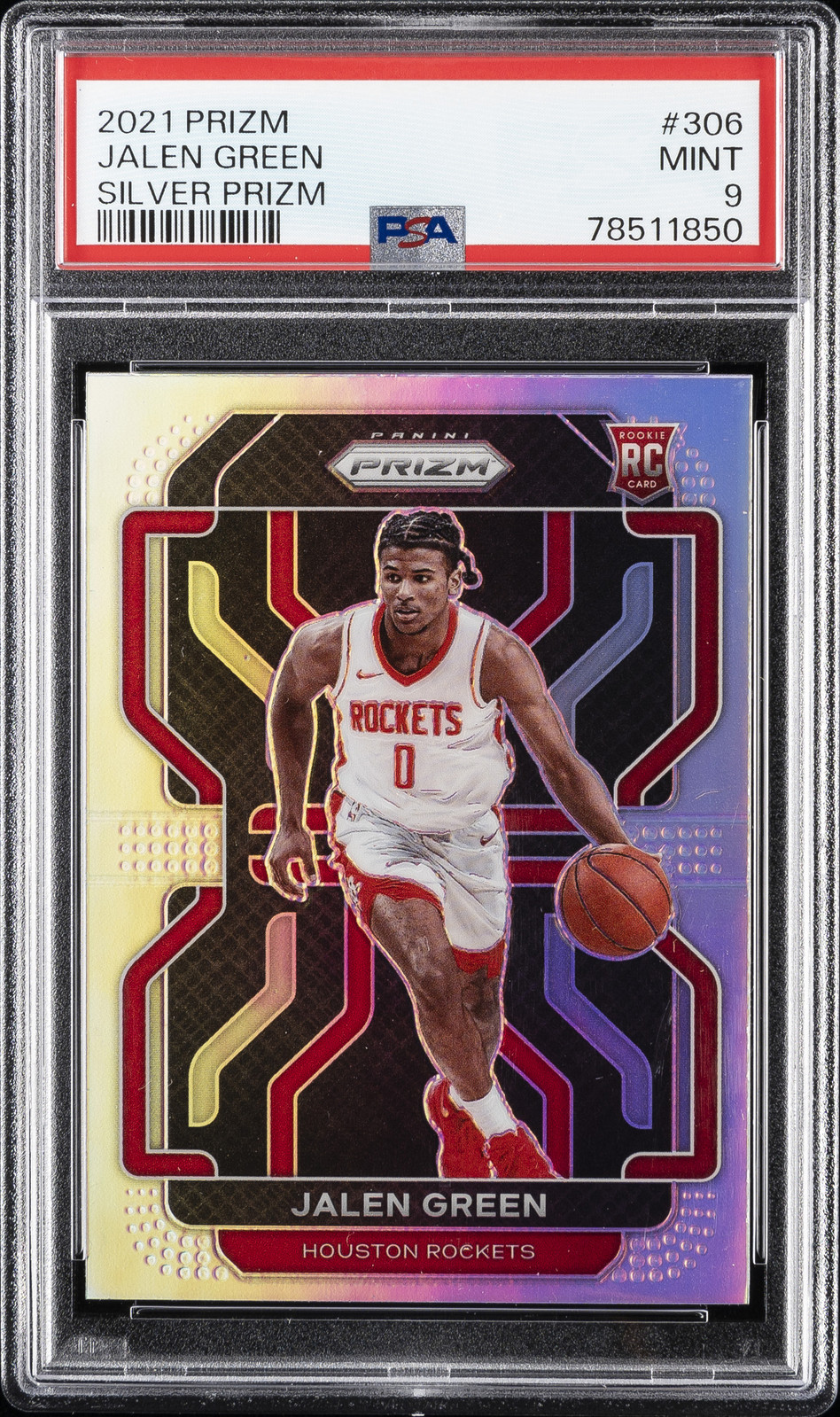 2021 PANINI PRIZM SILVER PRIZM #306 JALEN GREEN ROOKIE RC PSA 9