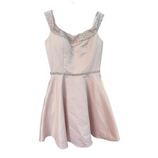 Morilee Cocktail Dress Womens 6 Pink Beaded Satin Fit Flare Homecoming Party